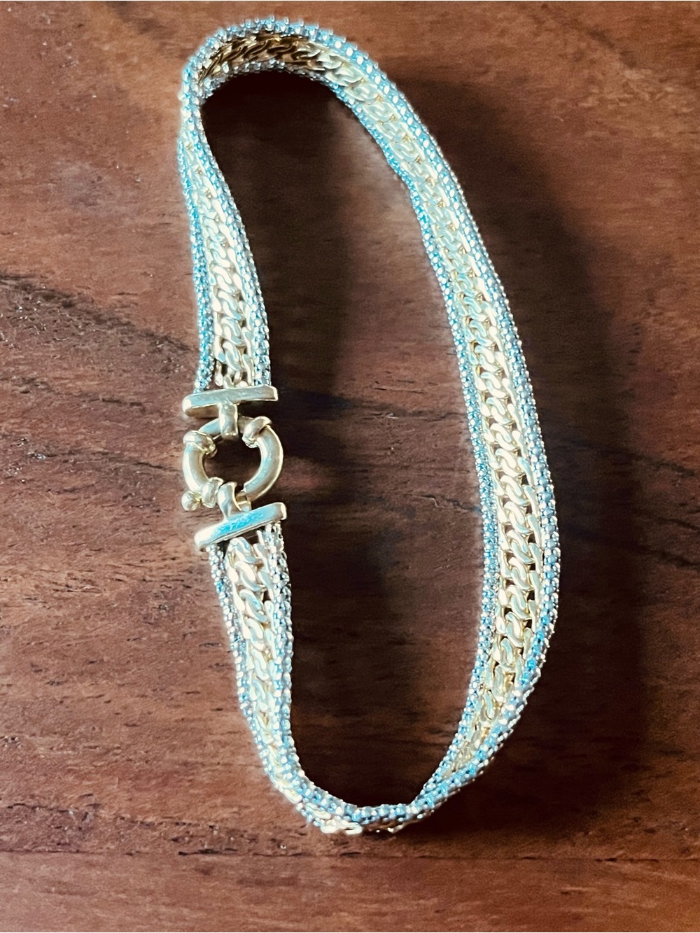 14k two tone gold bracelet 8” mesh with silver rows ring clasp made in Italy - Picture 3 of 15